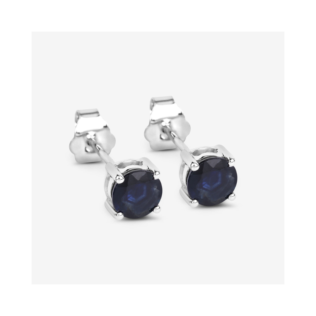 Genuine Blue Sapphire 10K Gold Round Earrings