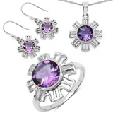 Genuine Amethyst Pendant Earrings Set