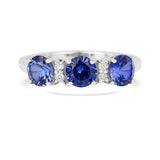 Ceylon Sapphire Three Stone Ring, elegant sapphire ring design, eternity ring design, sapphire moissanite ring design, september birthstone ring 