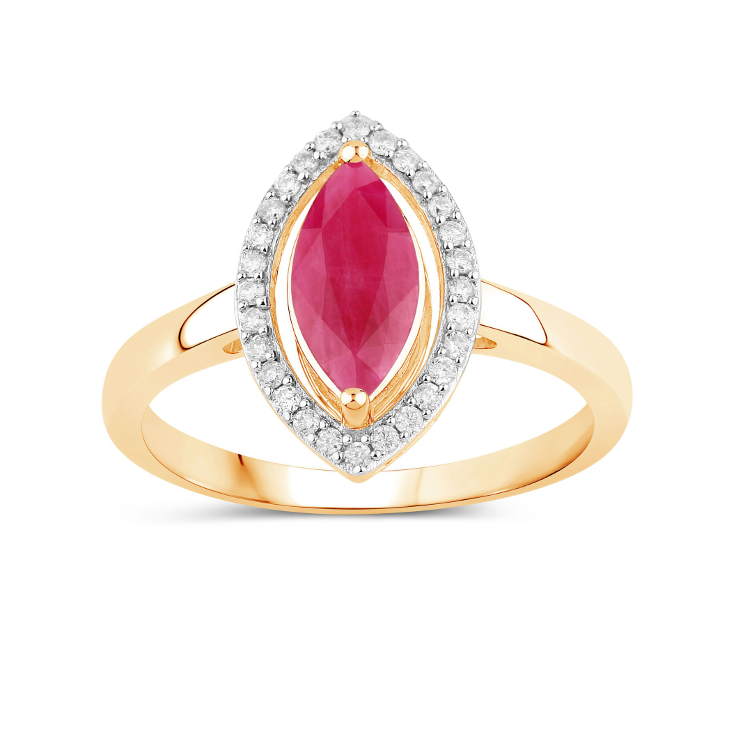 Genuine 10K Ruby White Diamond Halo Ring