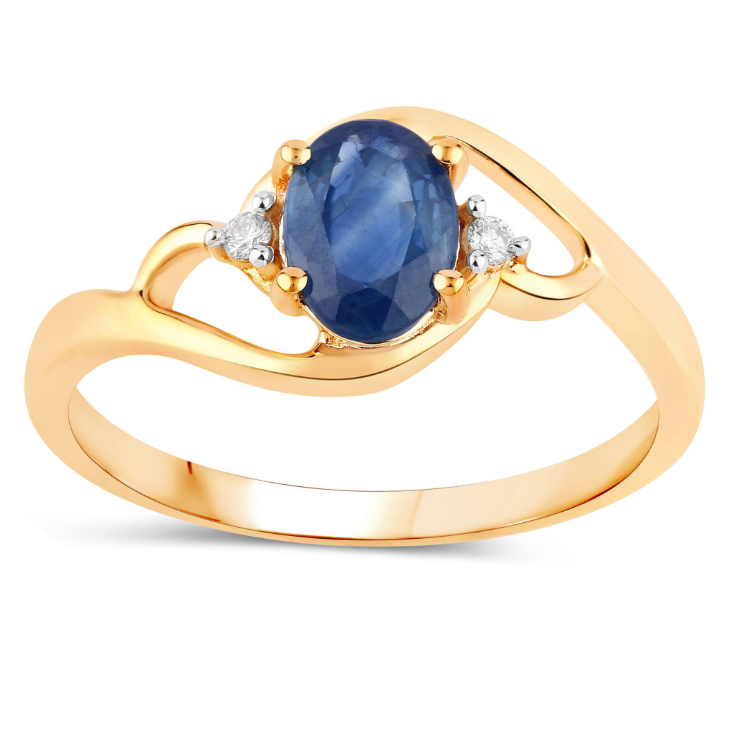 Genuine 10K Blue Sapphire and White Diamond Ring