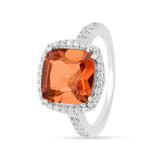 Peach Sapphire Cushion Halo Ring