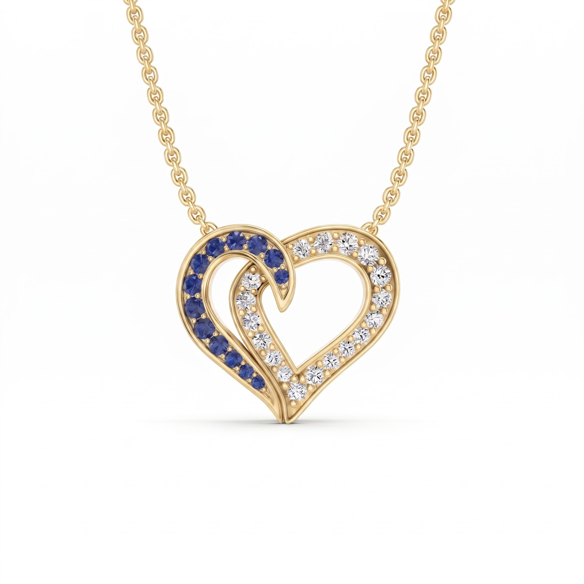 0.64 Cttw Round Sapphire and Lab Grown Diamond 14K Gold Pave Open Heart Pendant Necklace
