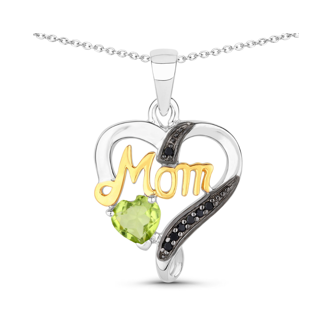 Genuine Peridot Double Heart Mom Pendant Necklace