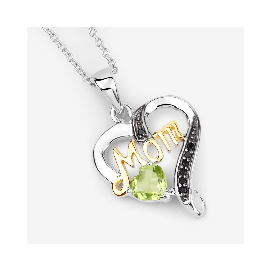 Genuine Peridot Double Heart Mom Pendant Necklace