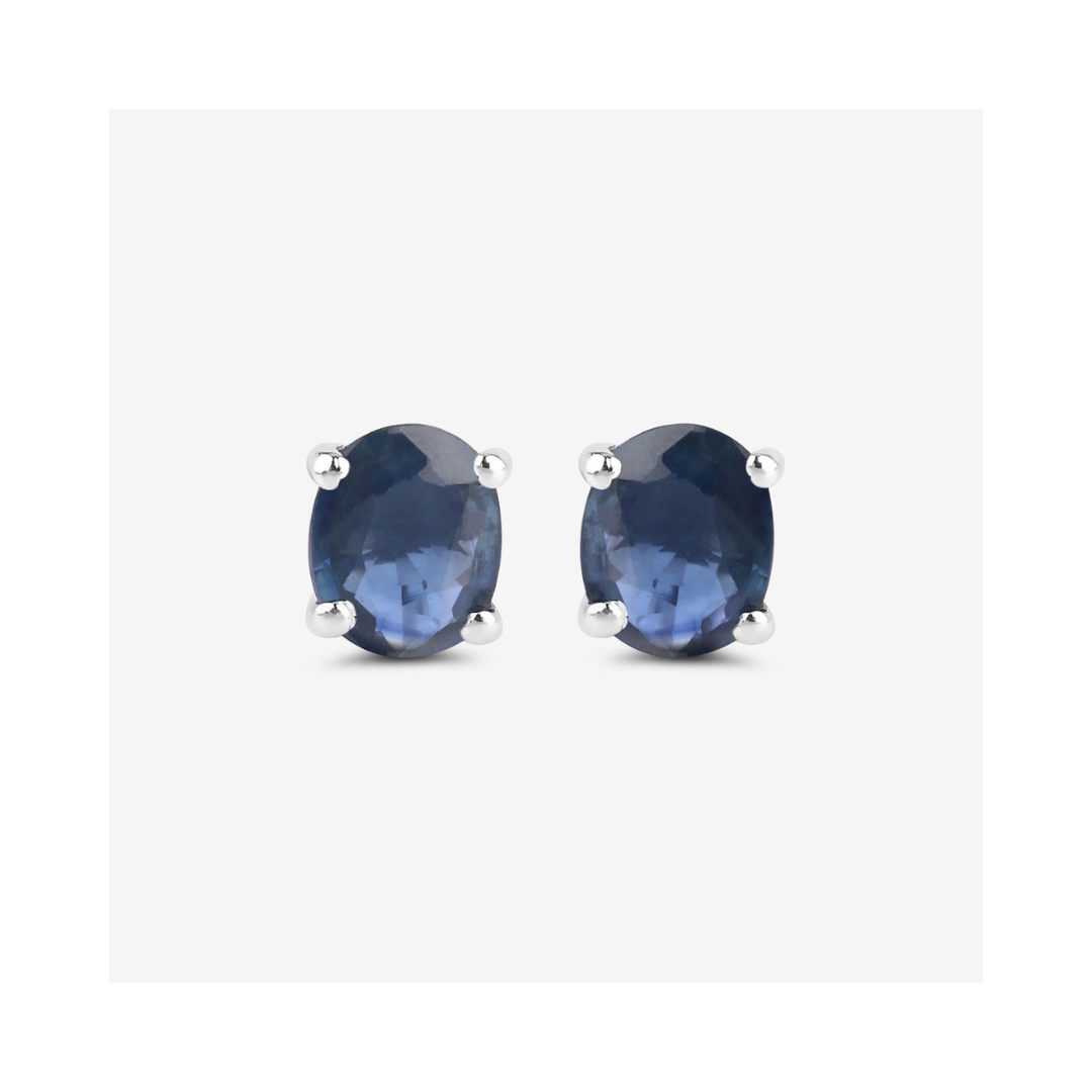 Genuine Blue Sapphire 10K Gold Oval Earrings
