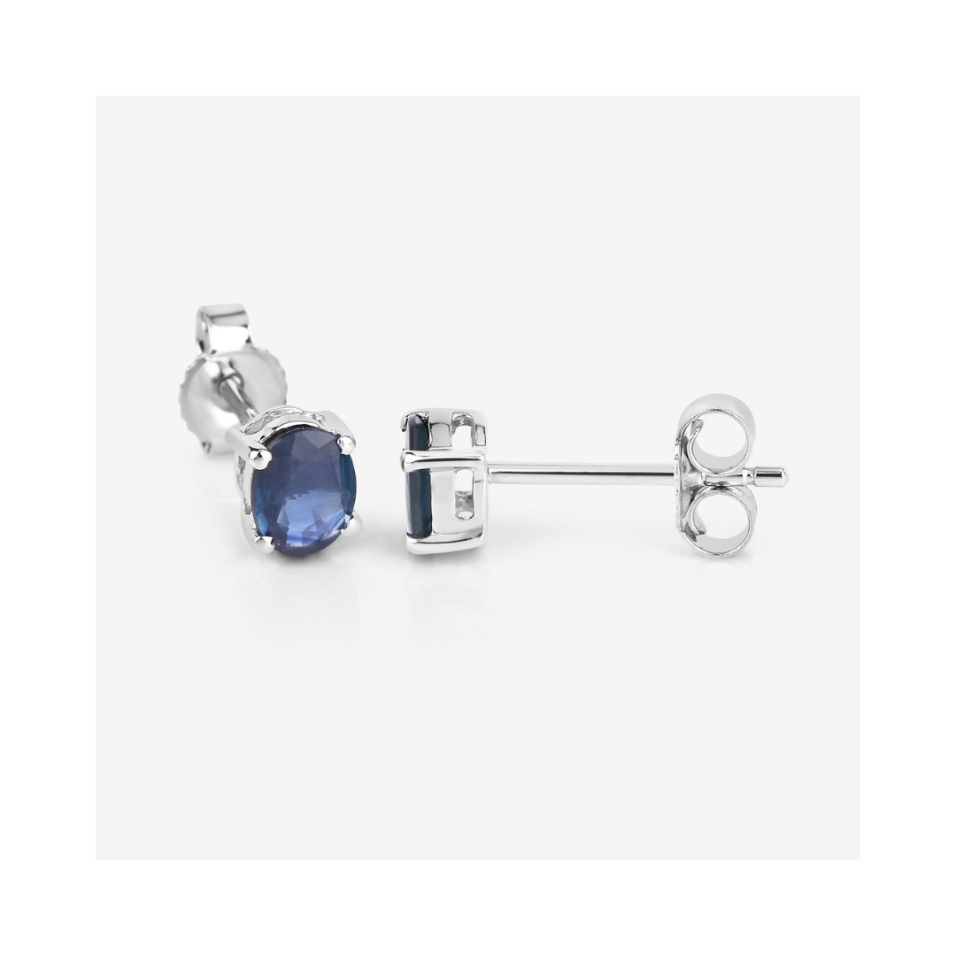 Genuine Blue Sapphire 10K Gold Oval Earrings