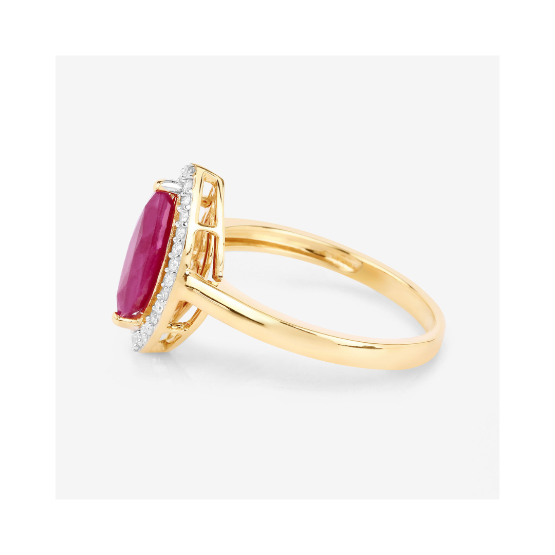 Genuine 10K Ruby White Diamond Halo Ring