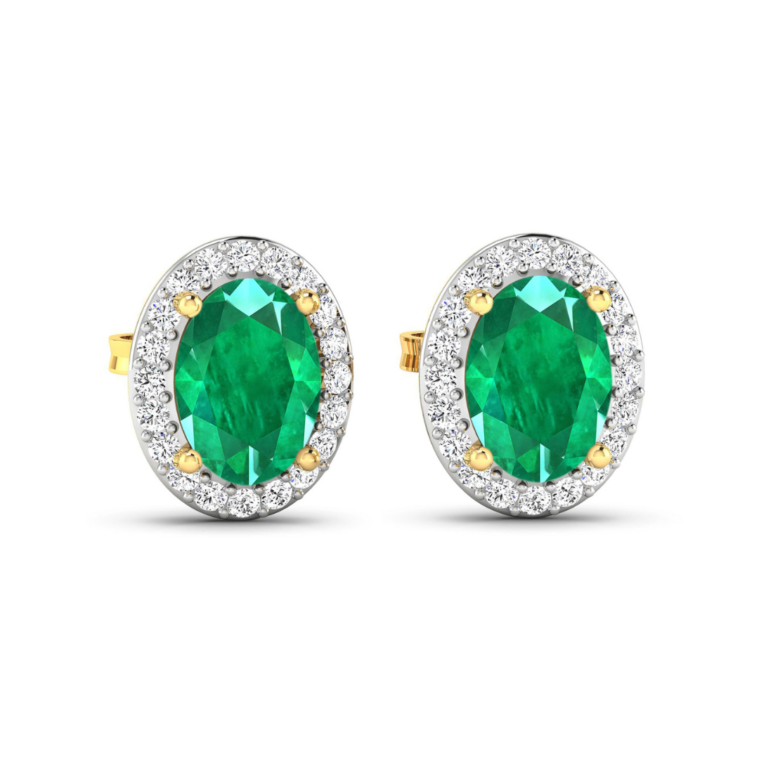 Genuine Zambian Emerald and Diamond Stud Earrings