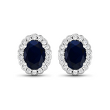 Genuine Diamond and Blue Sapphire Halo Earrings