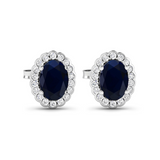 Genuine Diamond and Blue Sapphire Halo Earrings