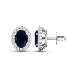 Genuine Diamond and Blue Sapphire Halo Earrings