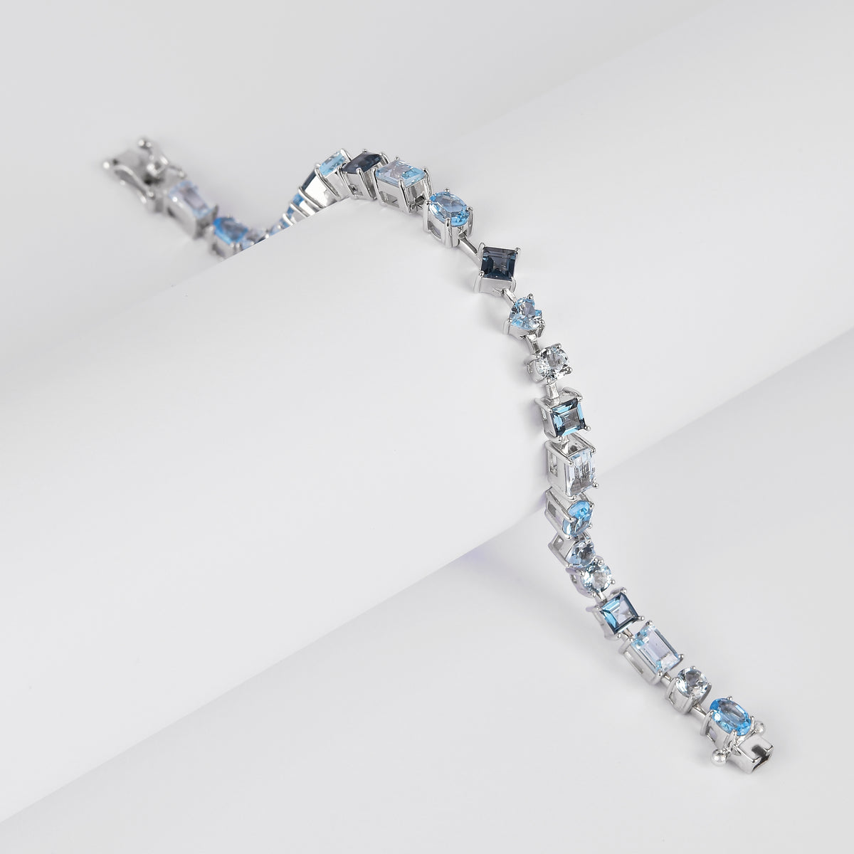 9.53 Ct Multi-Shape Blue Topaz Rhodium-Plated Sterling Silver Multi-Stone Bracelet