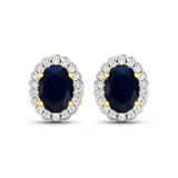 Genuine Diamond and Blue Sapphire Halo Earrings