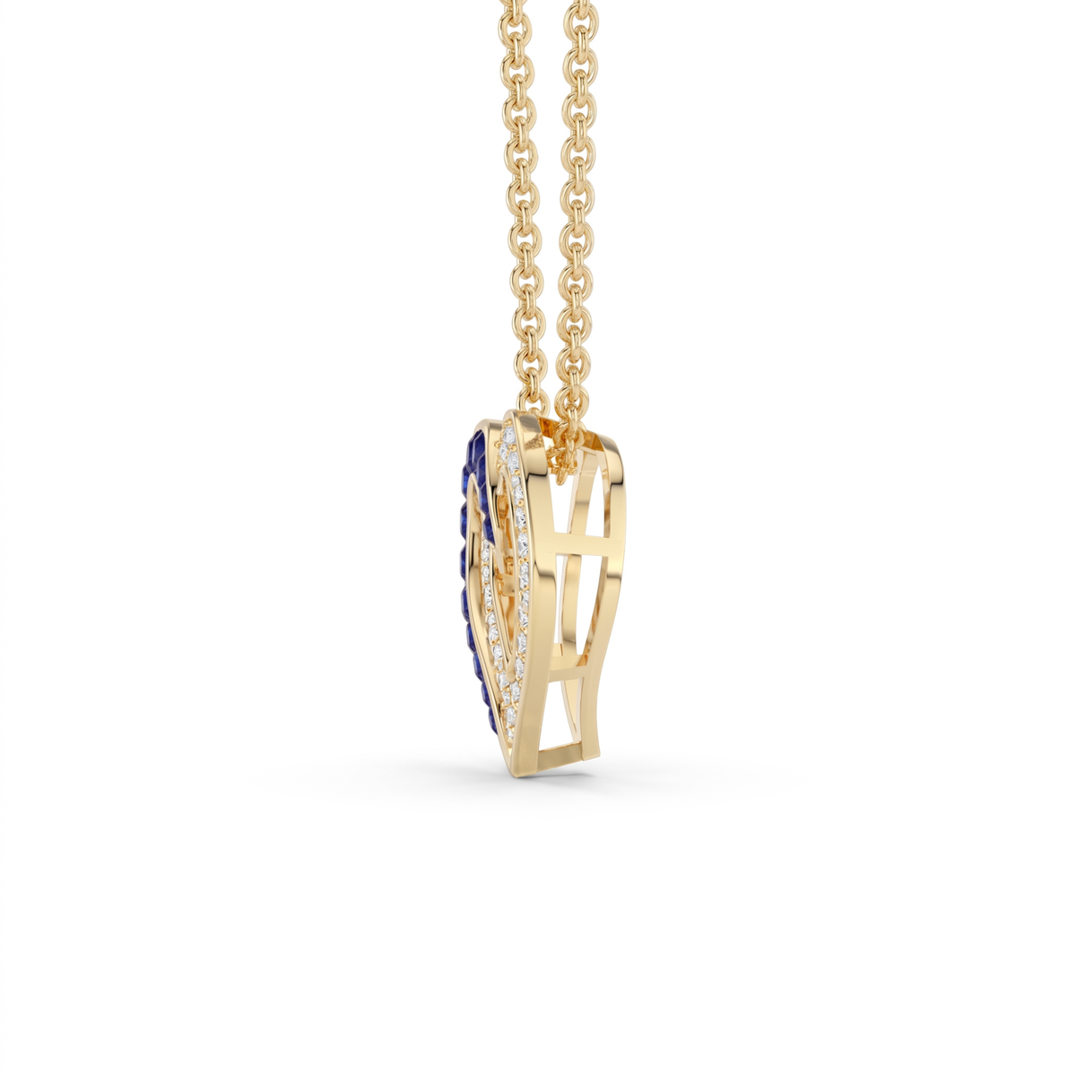 0.64 Cttw Round Sapphire and Lab Grown Diamond 14K Gold Pave Open Heart Pendant Necklace
