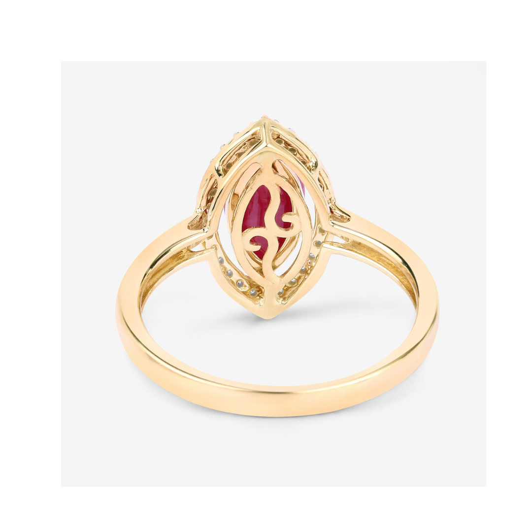 Genuine 10K Ruby White Diamond Halo Ring