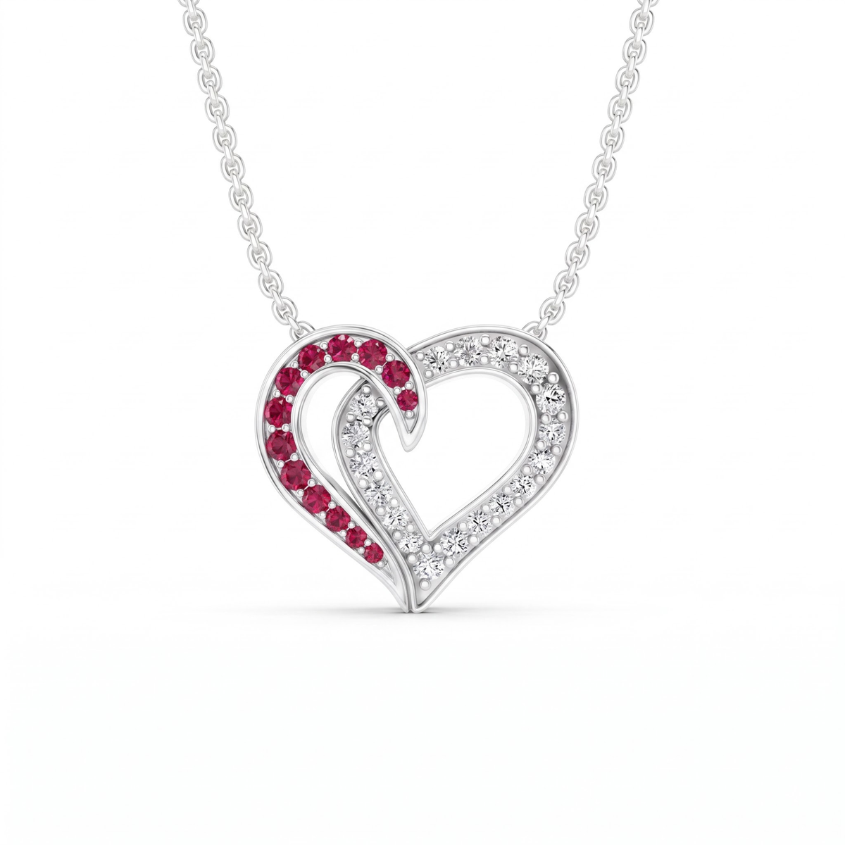 0.64 cttw Round Ruby and Lab Grown Diamond 14K Gold Pave Open Heart Pendant Necklace