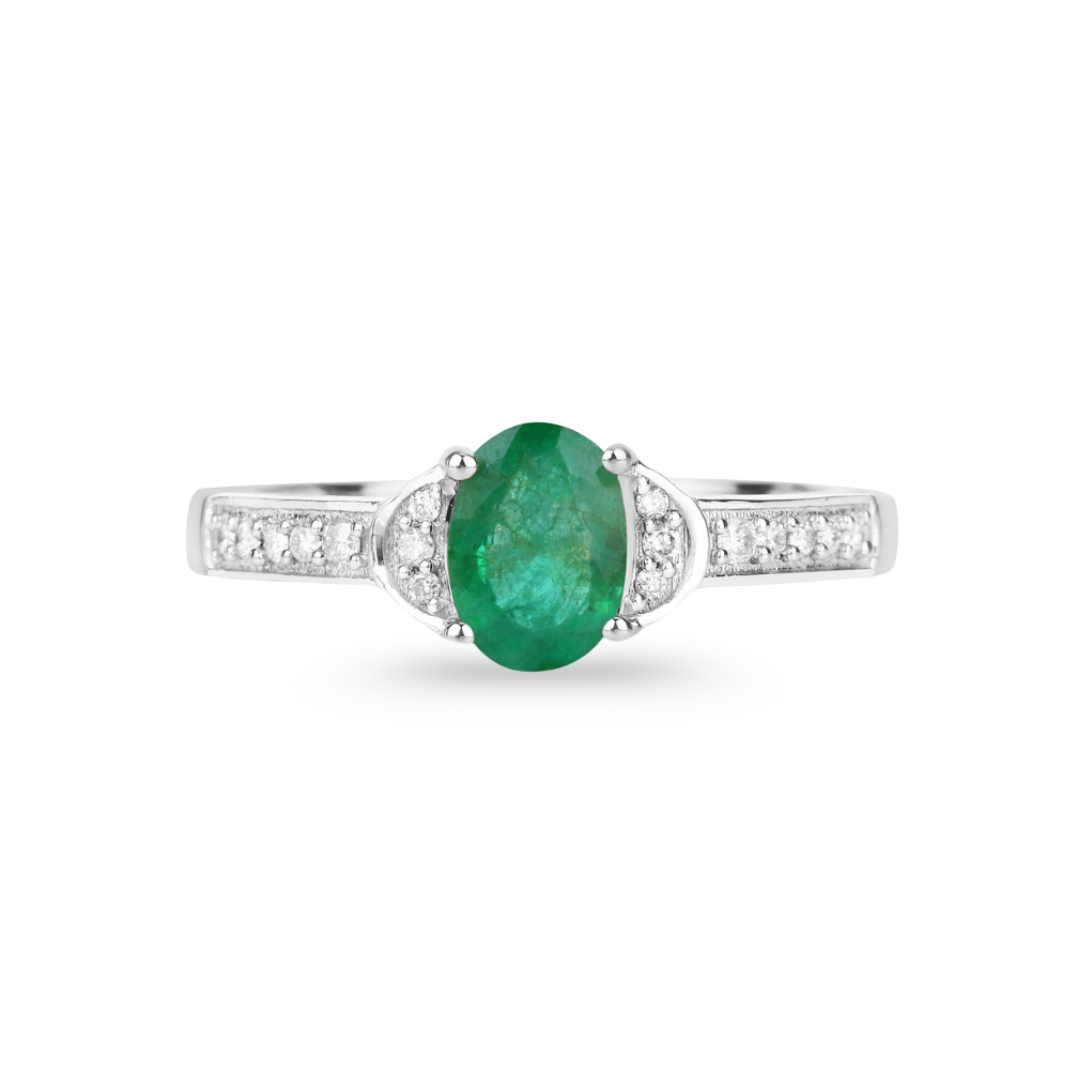 Genuine 10K Zambian Emerald Diamond Bridge Ring