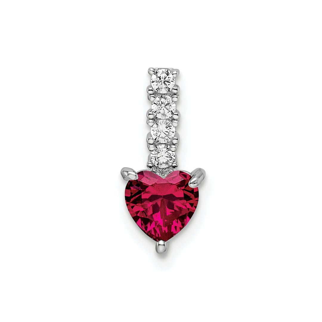 Silver Created Ruby Heart Pendant