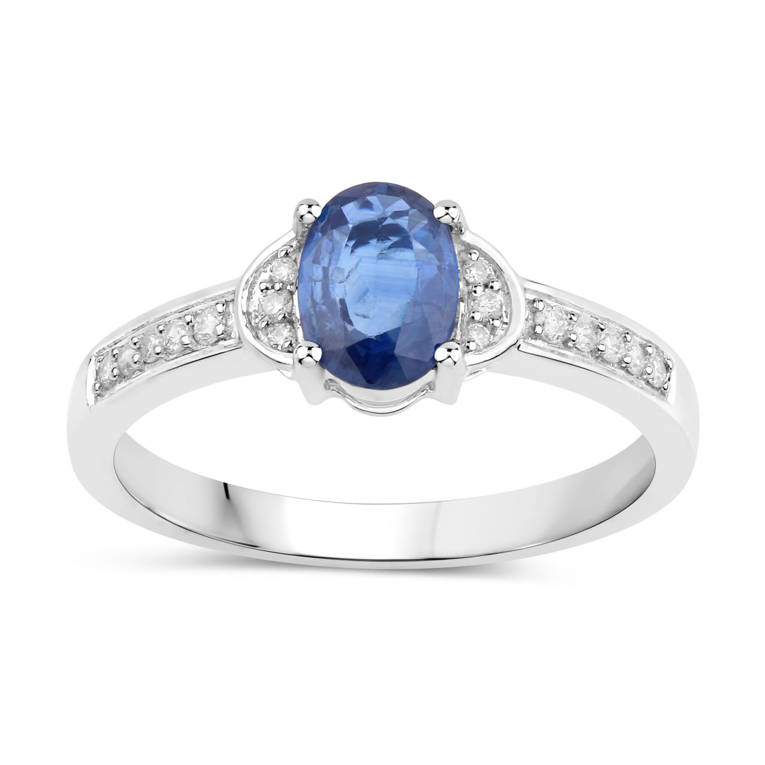 Genuine 10K Blue Sapphire and Diamond Bridge Ring