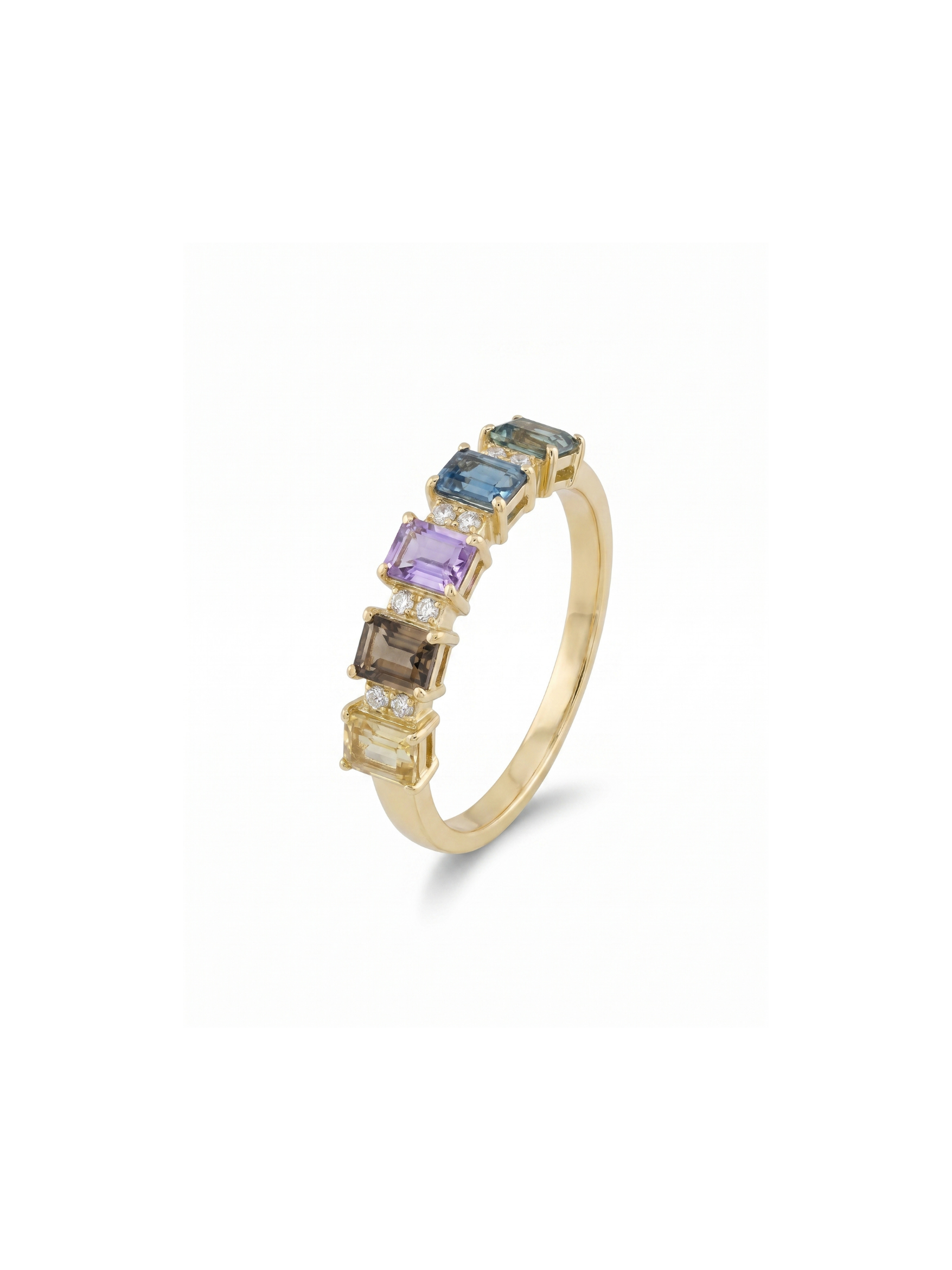 IGI Certified 1.27 Ct Multi Color Unheated Sapphire Prong 14K Yellow Gold Half Eternity Engagement Ring