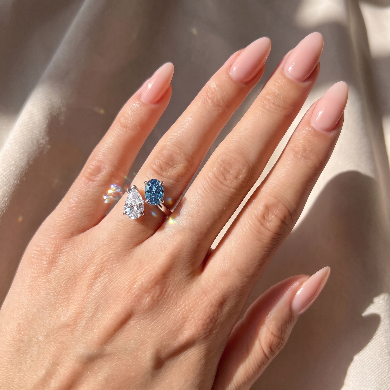 3Cttw Oval Shaped Lab Grown Diamond (F/VS) Toi et Moi Fashion Engagement Bypass Ring 14K Gold