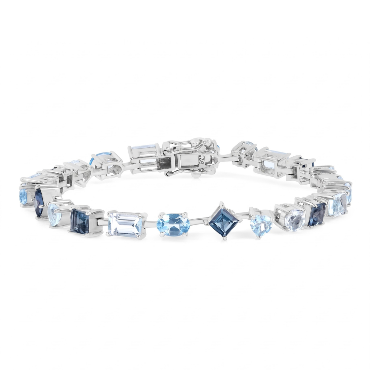 9.53 CTTW Multi-Shape Blue Topaz Rhodium-Plated Sterling Silver Multi-Stone Bracelet