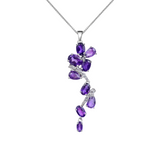 natural amethyst pendant necklace, amethyst leaf flower pendant, amethyst and CZ pendant, sterling siver jewelry