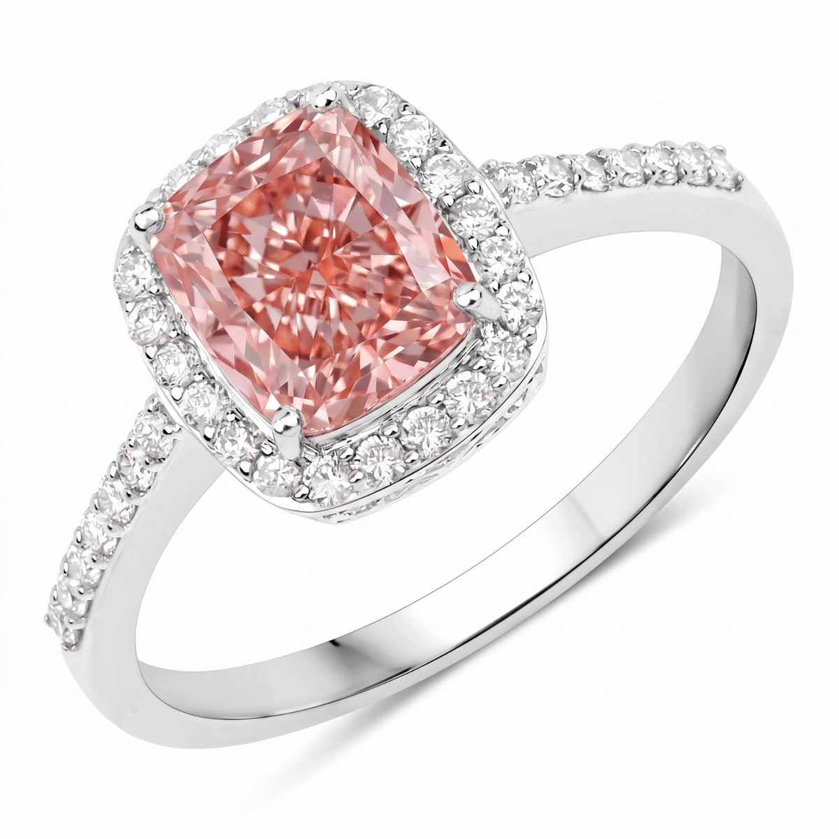 IGI Certified Pink Lab Diamond Center and White Diamond 18K White Gold Ring