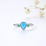 Blue Opal Three Stone Teardrop Ring - FineColorJewels