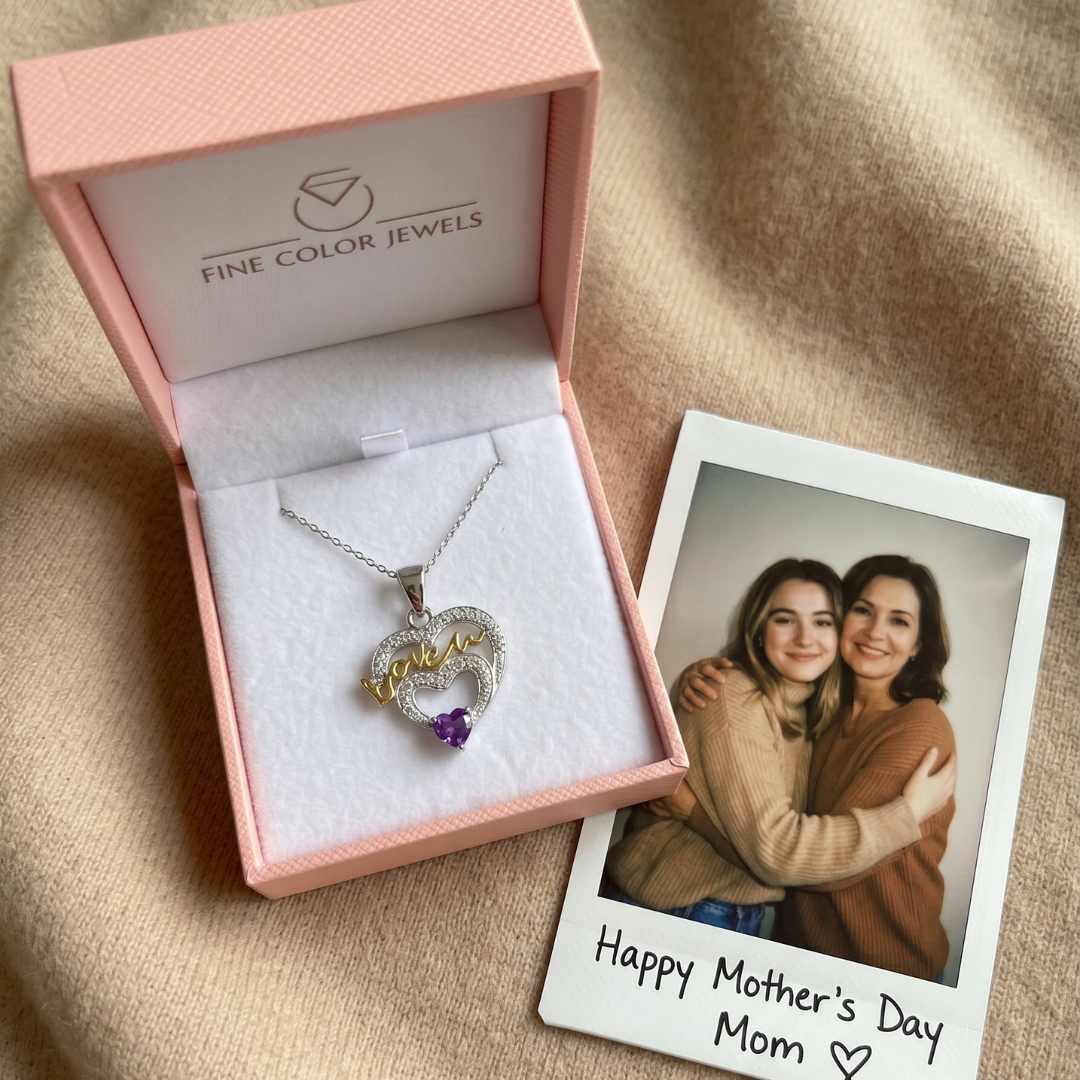 Genuine Amethyst Silver Mom Necklace