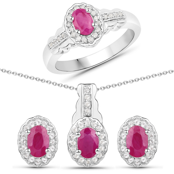 Natural Ruby Jewelry Set In Sterling Silver Gift For Women