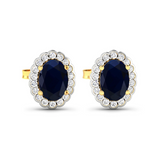 Genuine Diamond and Blue Sapphire Halo Earrings