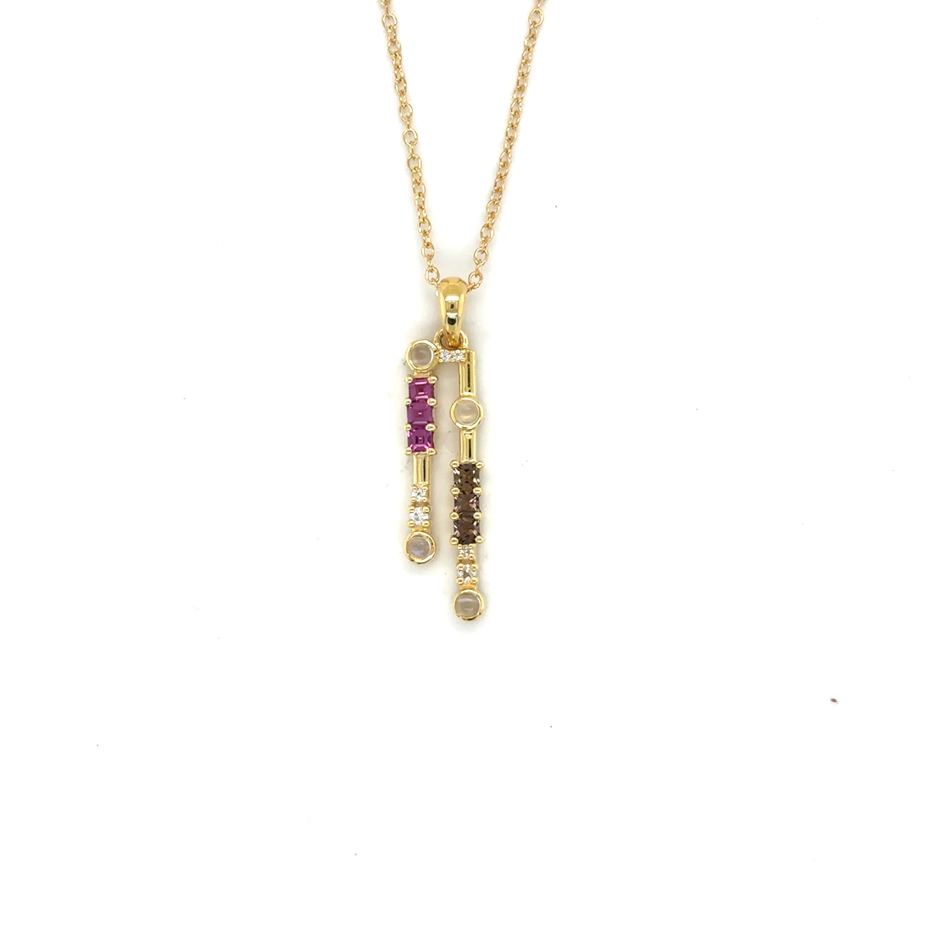 Natural Multistone Bar Drop Necklace Silver
