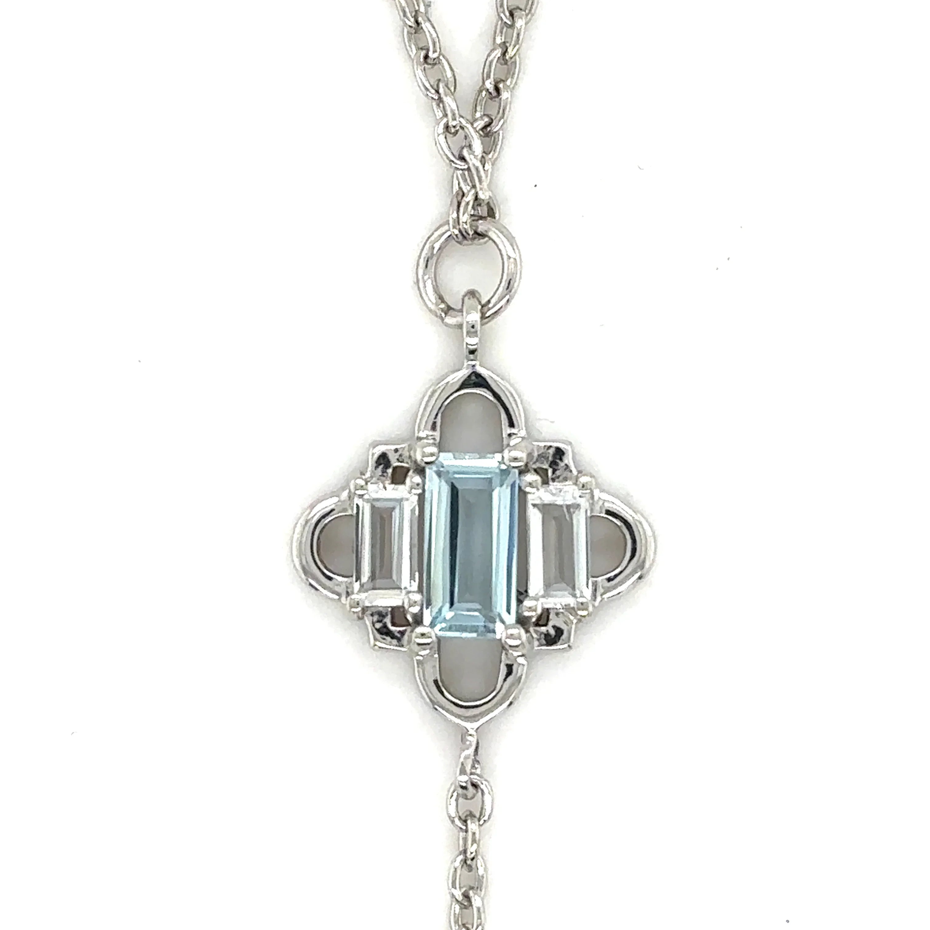 Natural Sky Blue Topaz Y Drop Necklace Silver