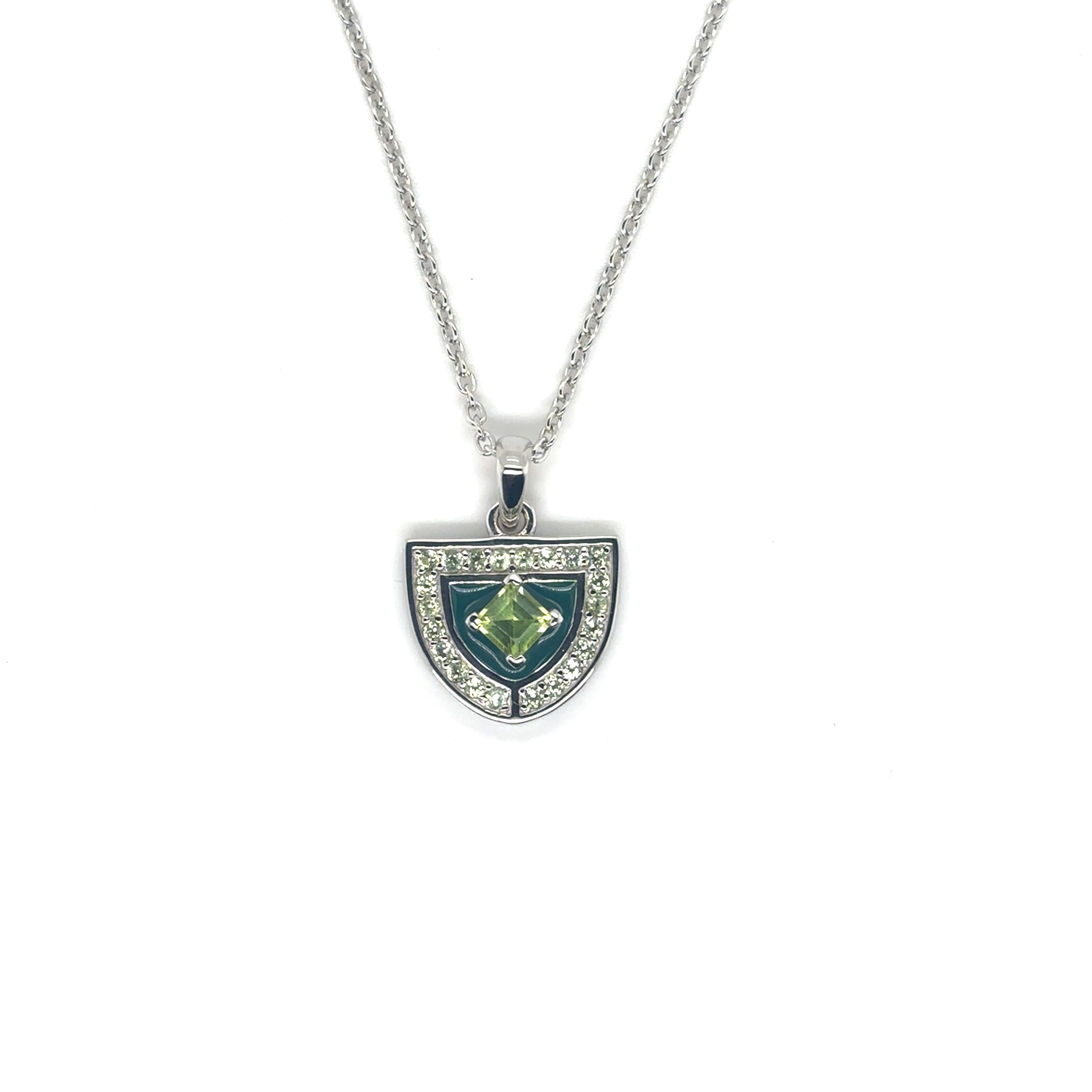 Natural Peridot Silver Amulet Necklace
