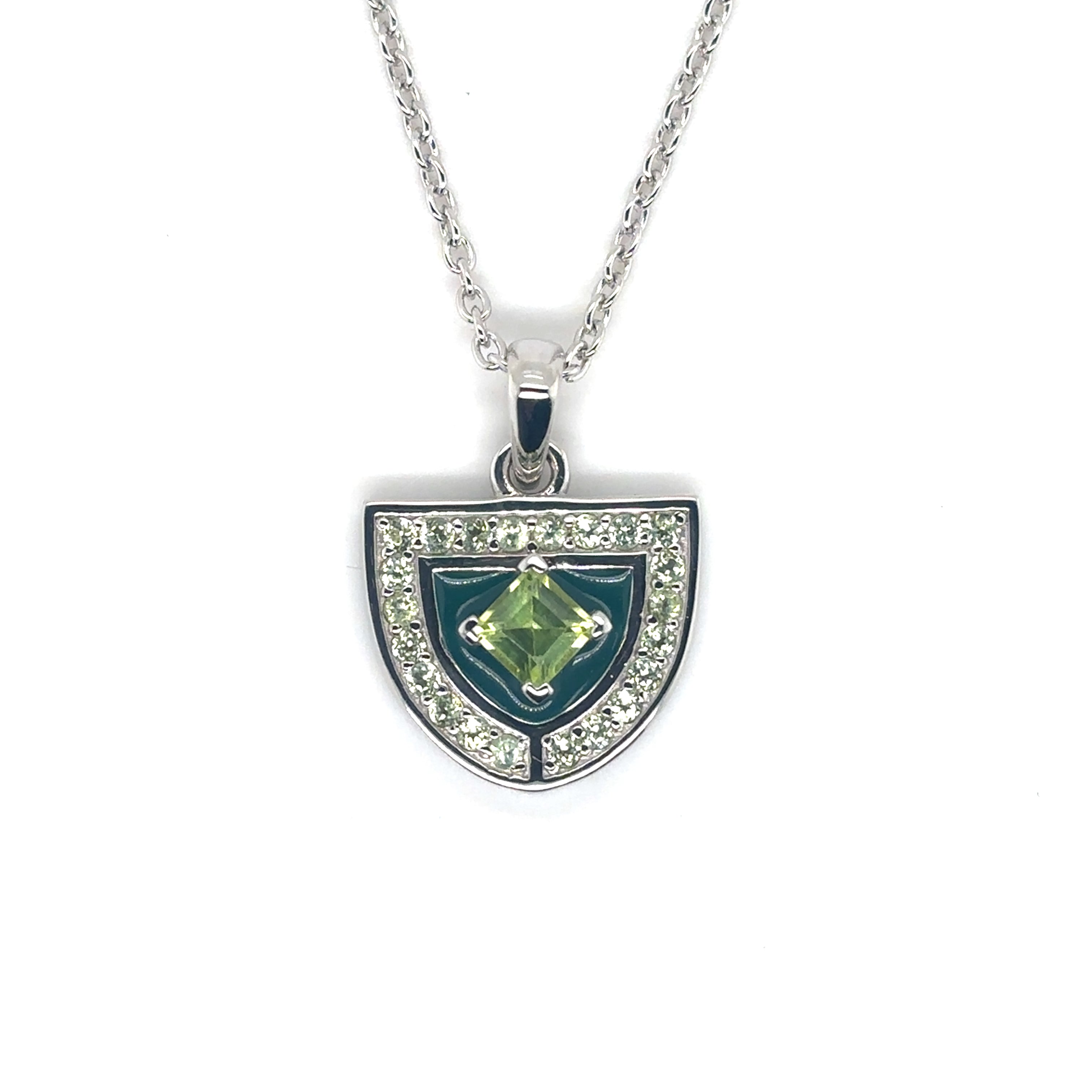 Natural Peridot Silver Amulet Necklace