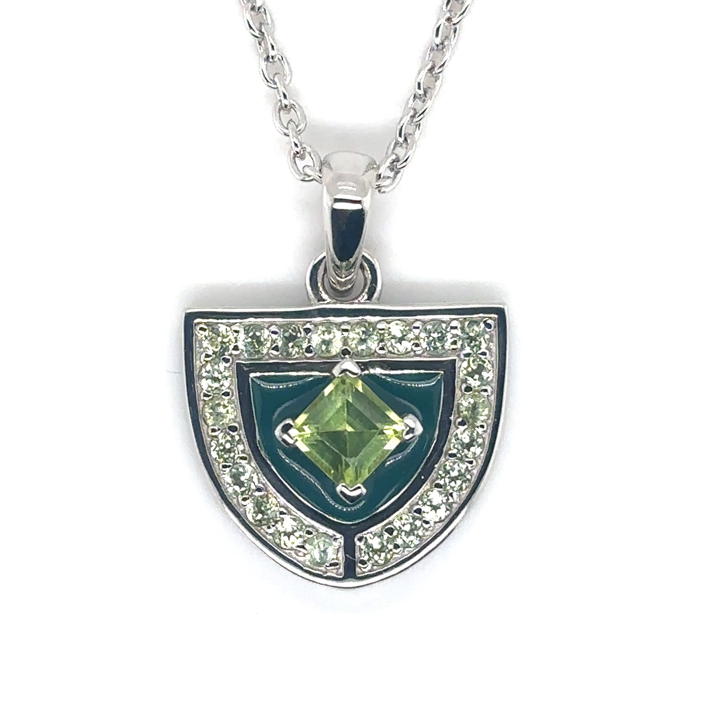 Natural Peridot Silver Amulet Necklace