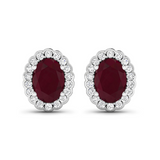 Genuine Diamond and Ruby Halo Earrings