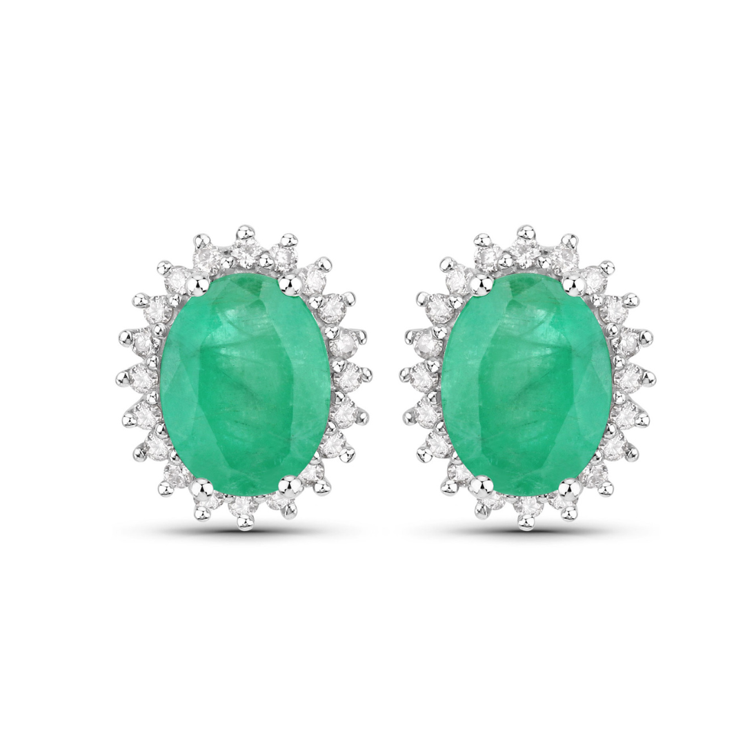 Genuine Zambian Emerald Diamond 10K Earrings
