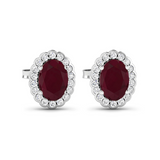 Genuine Diamond and Ruby Halo Earrings