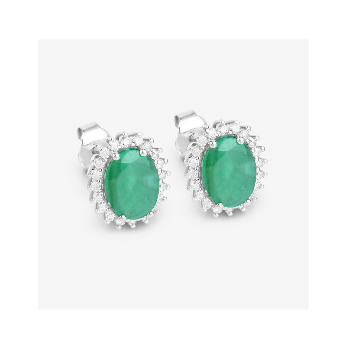 Genuine Zambian Emerald Diamond 10K Earrings