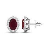 Genuine Diamond and Ruby Halo Earrings