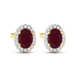 Genuine Diamond and Ruby Halo Earrings