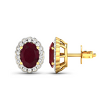 Genuine Diamond and Ruby Halo Earrings