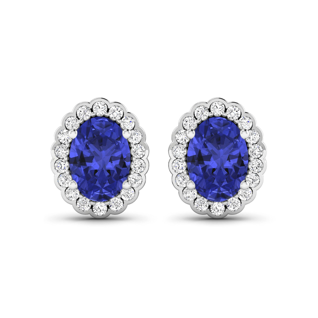 Genuine Diamond and Tanzanite Halo Earrings