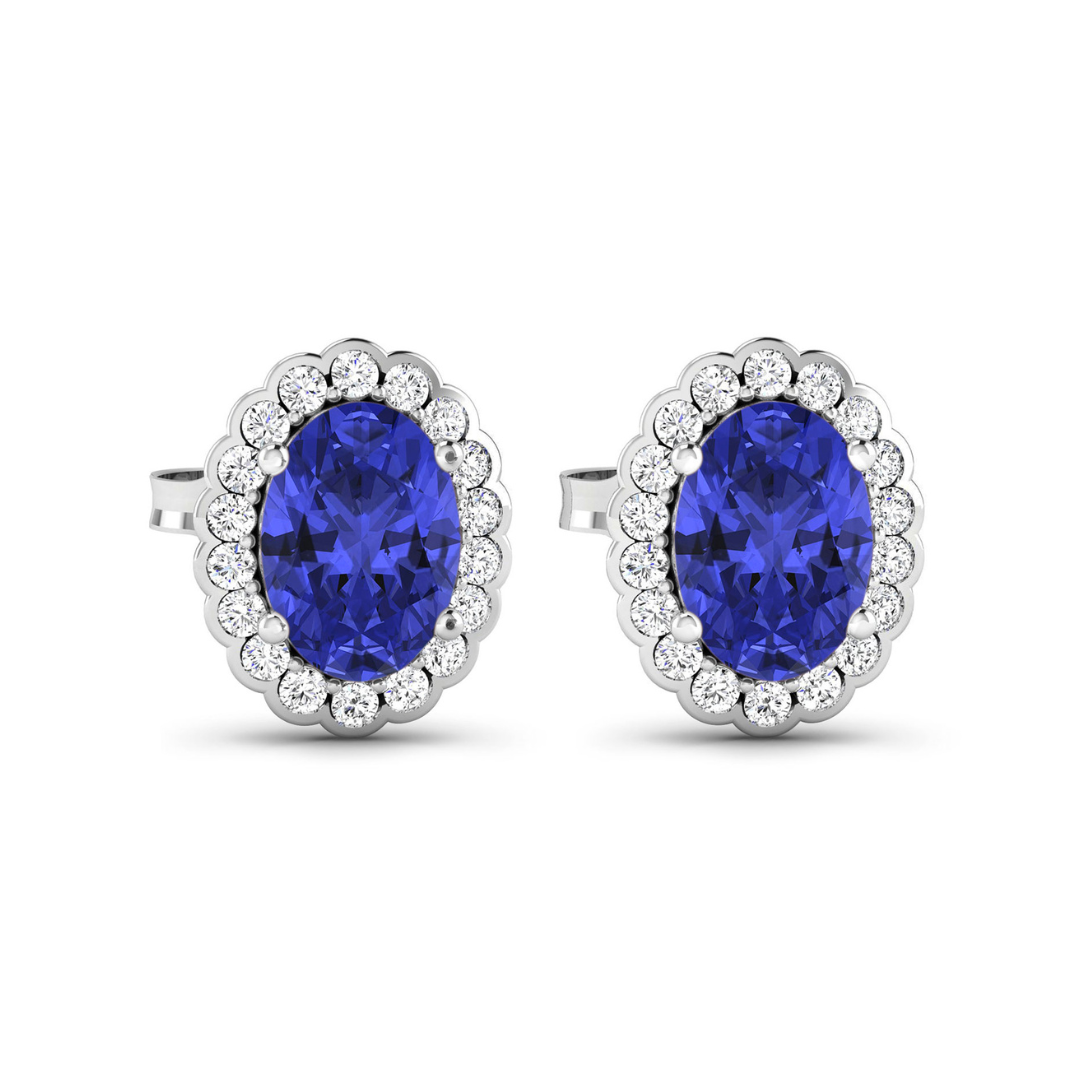 Genuine Diamond and Tanzanite Halo Earrings