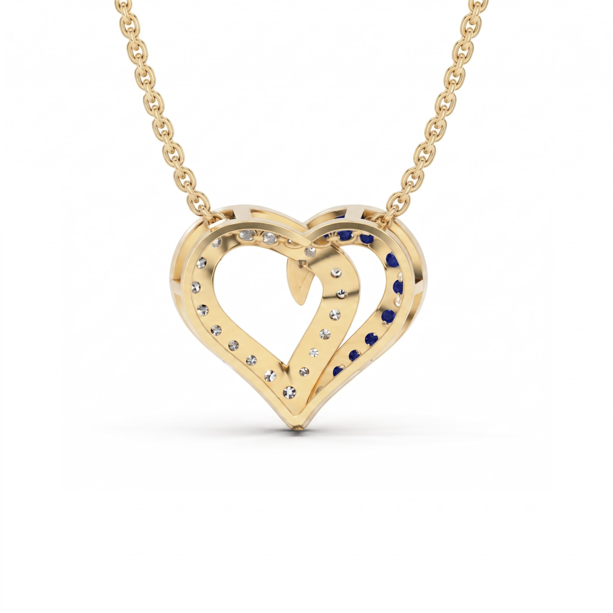 0.64 Cttw Round Sapphire and Lab Grown Diamond 14K Gold Pave Open Heart Pendant Necklace