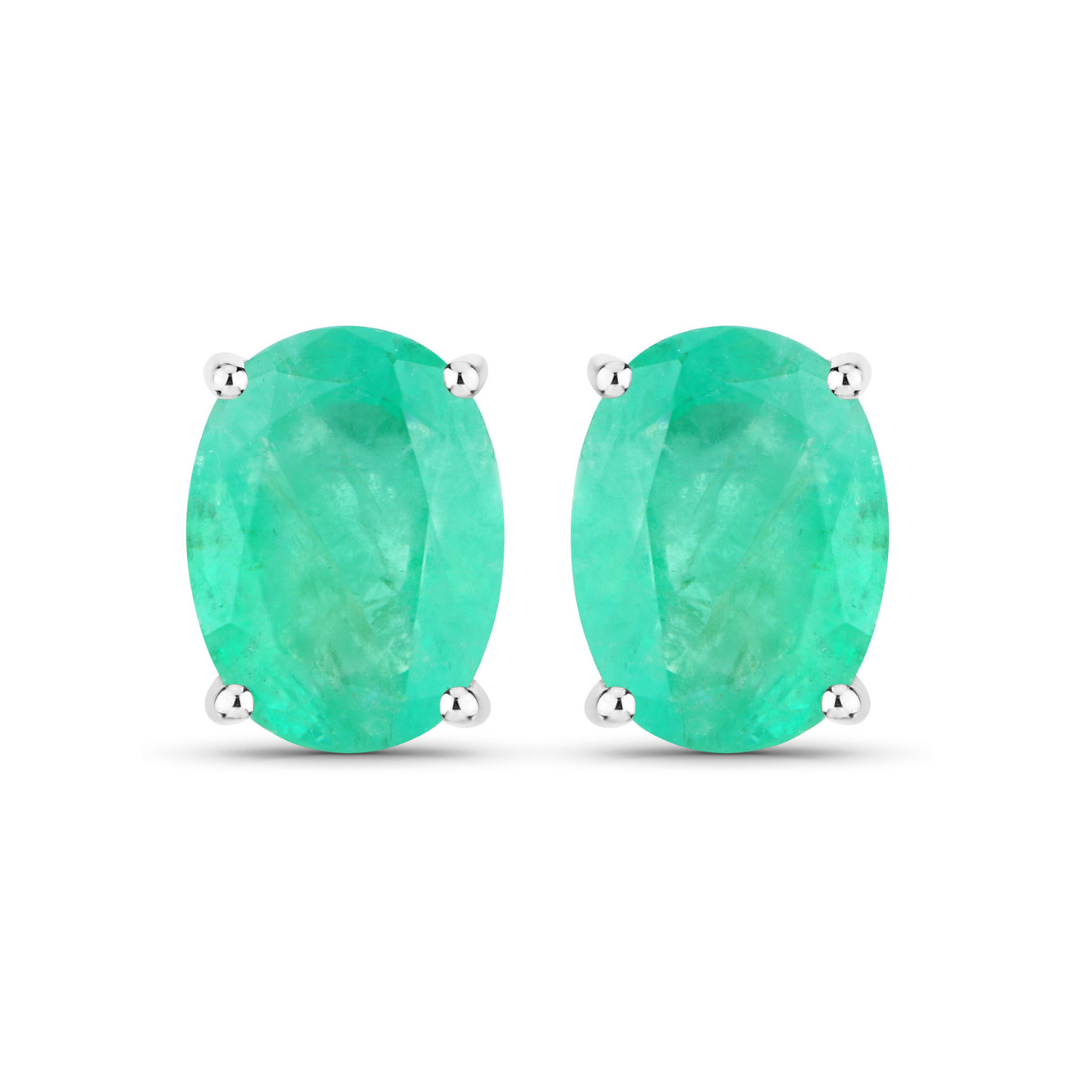Genuine Green Zambian Emerald Oval Stud Earrings
