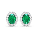 Genuine Diamond and Zambian Emerald Halo Earrings